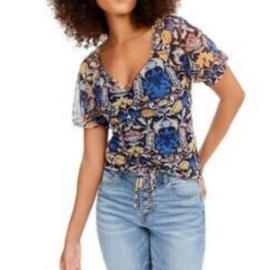 INC Floral Print Sheer Sleeve Top